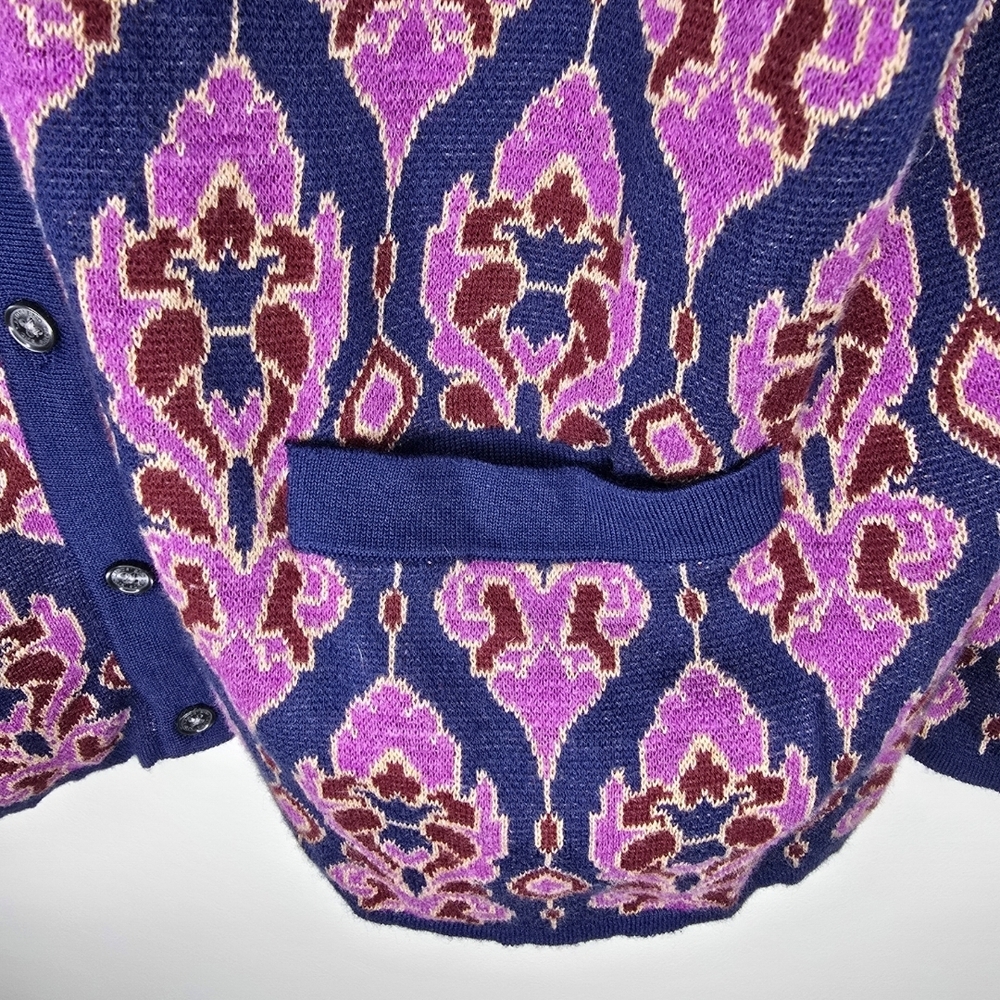 Lands' End Women's Vibrant Purple Patterned Cardigan 1X - Picture 2 of 5